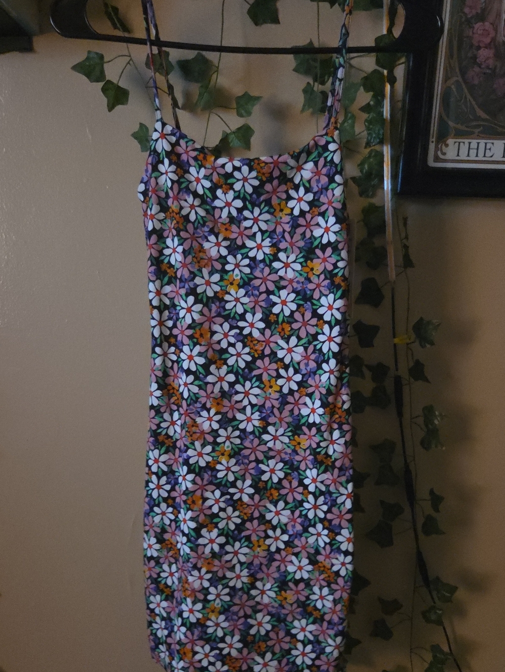 Zara Black Mini Slip Dress with White and Pink Floral Print
